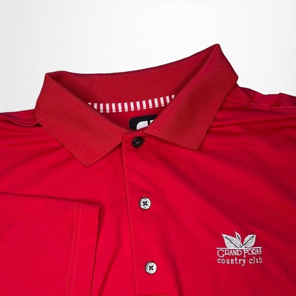 FootJoy FJ Red/White Grand Forks Logo Short Sleeve Golf Polo Shirt Men M Vietnam
